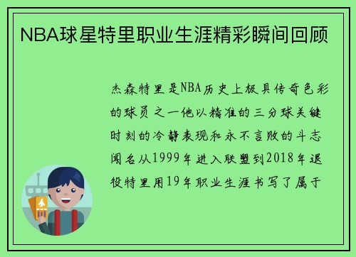 NBA球星特里职业生涯精彩瞬间回顾
