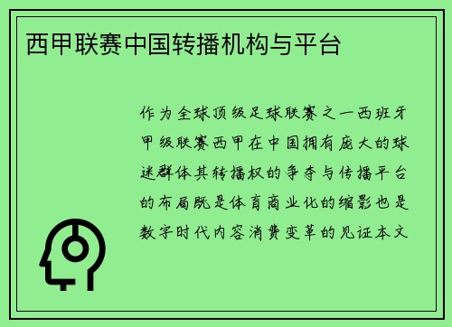 西甲联赛中国转播机构与平台