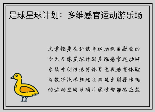 足球星球计划：多维感官运动游乐场