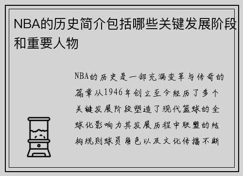 NBA的历史简介包括哪些关键发展阶段和重要人物