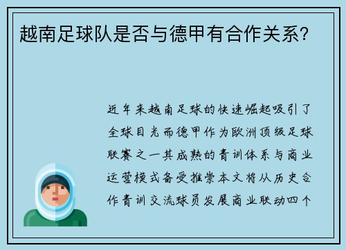越南足球队是否与德甲有合作关系？