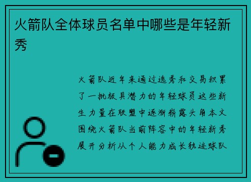 火箭队全体球员名单中哪些是年轻新秀